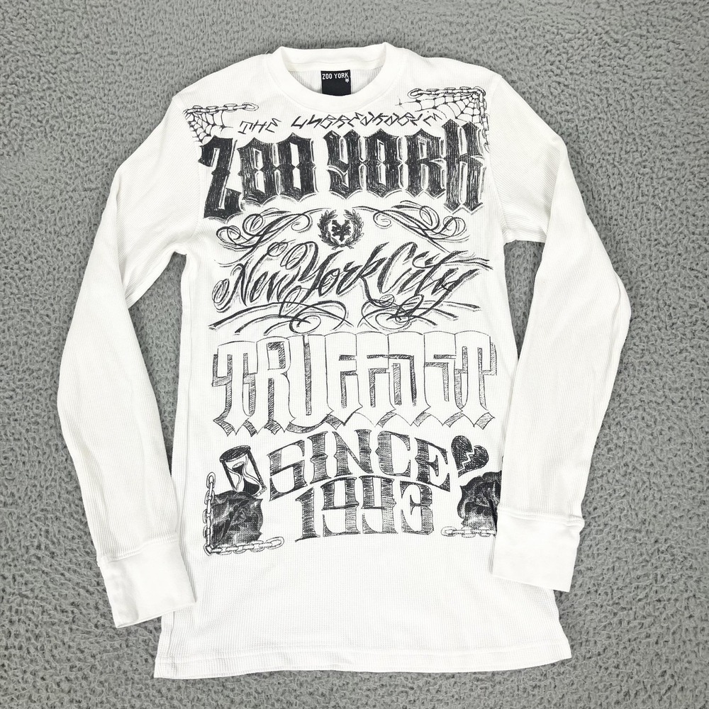 Zoo York Shirt Mens Medium White Thermal Long Sleeve New‎ York City Graphic Y2K